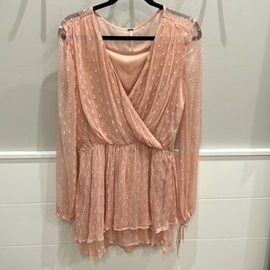Free People Dahlia Pink Long Sleeve Mini Dress S